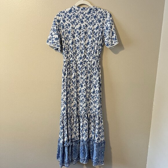 R. Vivimos dress Floral Boho Midi Cottagecore Milkmaid Peasant S Blue Peasant - Picture 9 of 9